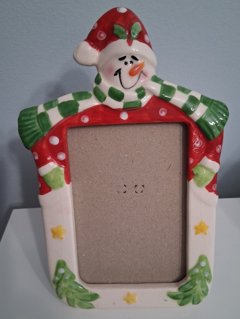 Festive Red and Green Snowman Ceramic Picture Frame - Holiday Home Accent